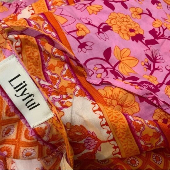 Lillyful Floral Orange & Pink  Dress size Large 100% rayon. - Picture 4 of 8